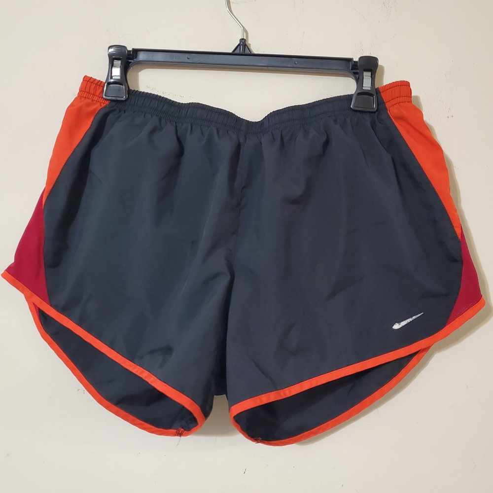 Nike Black Running Shorts with Orange Trim and Red Accents Sz M